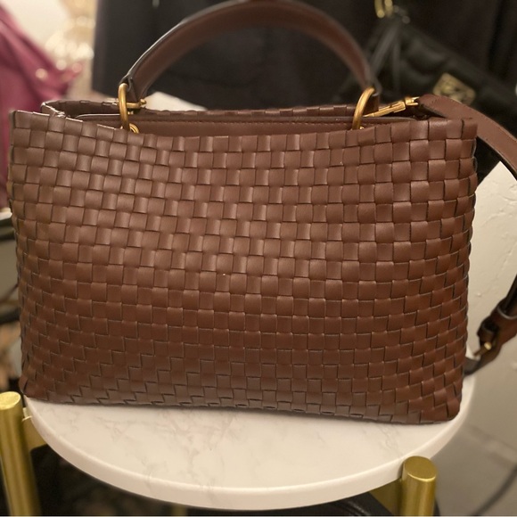 Guess Dark Brown Woven Shoulder Bag - Picture 3 of 5